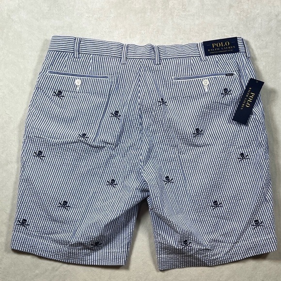 NWT Polo Ralph Lauren 35W Stretch Straight Fit Seersucker Skull Pattern Shorts - Picture 9 of 11